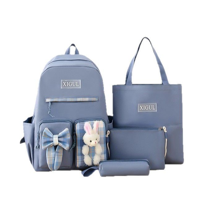 New Japanese-style simple girls' bag, casual student backpack, Harajuku style four-piece set, backpack, multi-functional handbag Item Picture