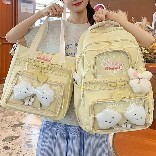 A new Japanese-style Instagram backpack with a high aesthetic level, fresh and sweet, pleated lace, transparent and pain-relieving bag for junior and senior high school students details Picture