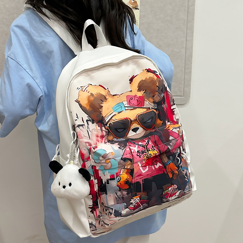 Personalized graffiti schoolbag for girls, Korean style, niche design, ins style, large-capacity backpack, cute and trendy backpack for junior high school students details Picture