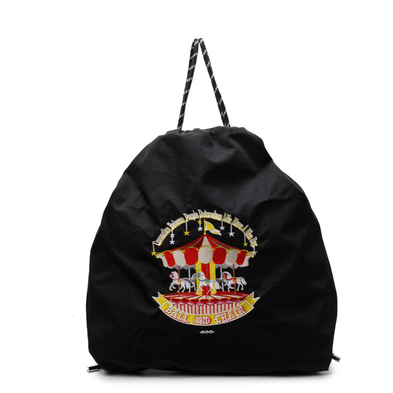 A new Japanese-style trendy fashion backpack, cute cartoon, eco-friendly, drawstring, large-capacity embroidered casual student bag Item Picture
