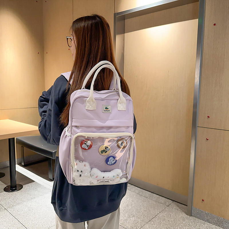 Japanese-style transparent pain bag, large capacity, high appearance level, school-style backpack, versatile hand-held tutorial bag, sweet single-shoulder bag details Picture