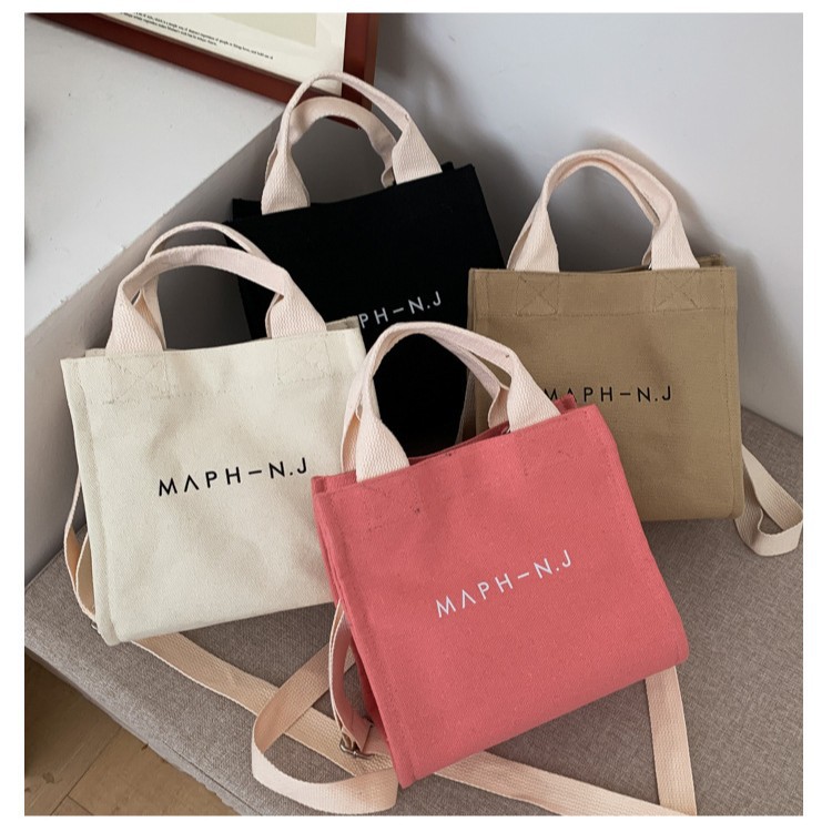 New canvas bag for women, 2025 summer, new trendy Korean version letter crossbody bag, handbag, little cloth bag for girls full figure