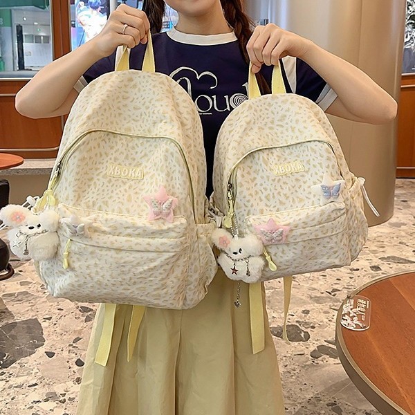 A new high-appearance-level Japanese ins fresh and sweet leopard print mini backpack with large capacity for junior and senior high school students details Picture