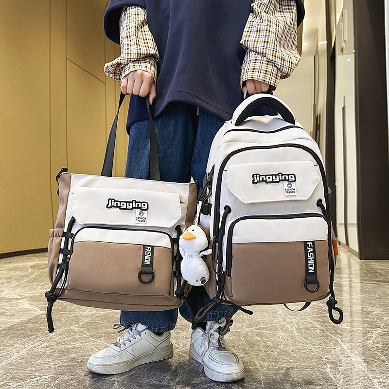 New minimalist color-blocking couple crossbody bag, high appearance level, casual large-capacity two-piece backpack for primary and secondary school students details Picture