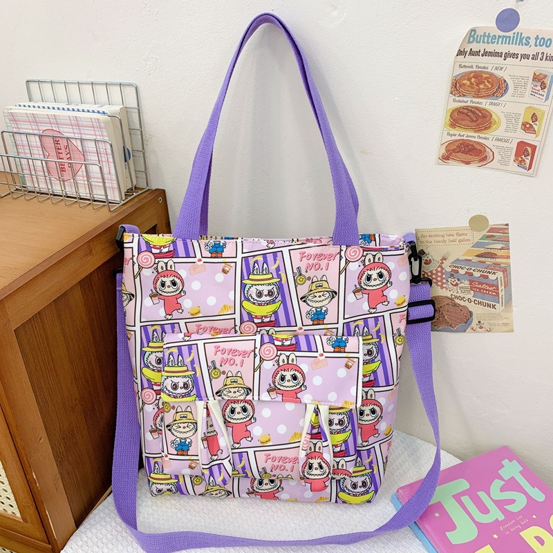 Japanese cartoon 2024 new style fresh and simple canvas bag for women, single-shoulder, simple student class bag, printed handbag Specification drawing