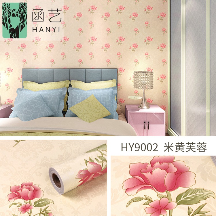 Home decoration: Bedroom with a fresh and simple country-style large flower background wallpaper, dormitory with a warm floral pattern wallpaper, self-adhesive paper Specification drawing