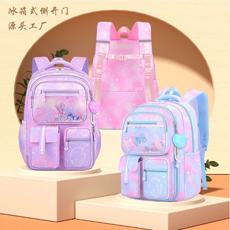 New primary school schoolbag refrigerator type large capacity children 's schoolbag for girls 1-3-6 grade reduced burden backpack for girls full figure