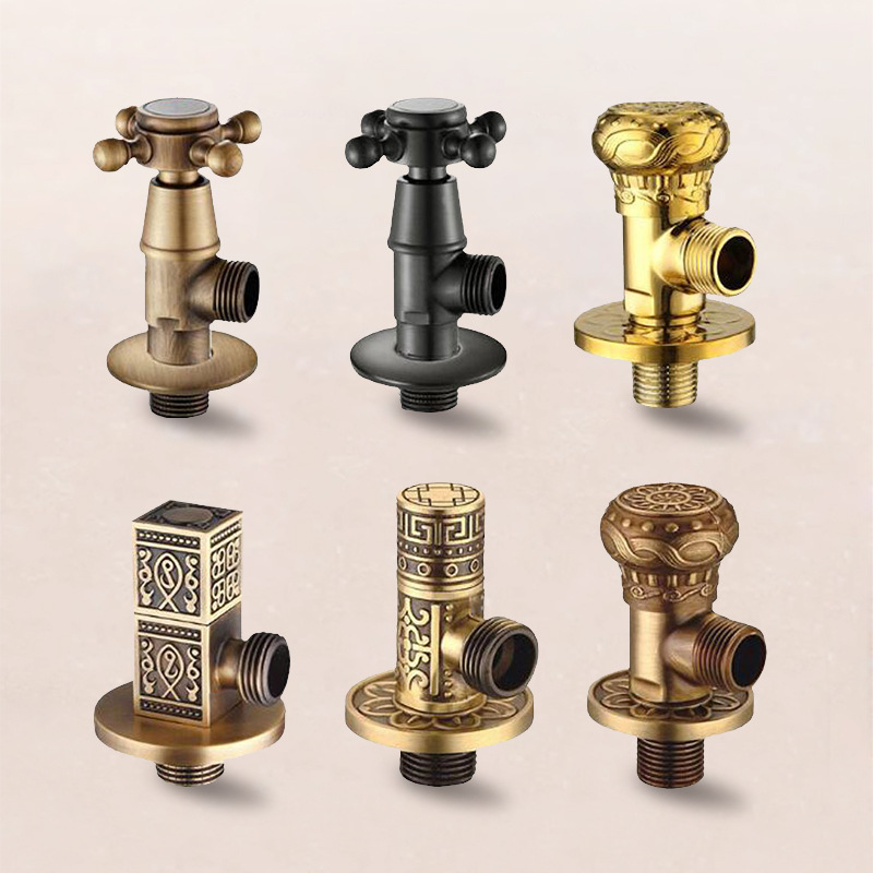 French retro brass thickened explosion-proof triangular valve, universal toilet, water heater, cold and hot water faucet, four-way stop valve Specification drawing