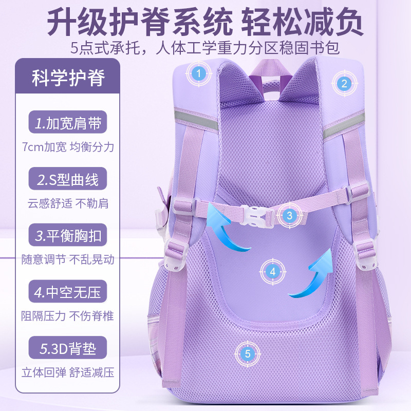 The schoolbag for girls in grades one, two, three to six of primary and secondary school is equipped with a large capacity backpack that supports the spine and reduces the burden. It is super light details Picture