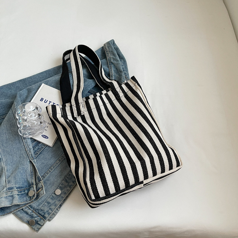 Commuter large-capacity striped canvas bag, 2024 new style women's bag, popular and versatile single-shoulder bag, college student tote bag Specification drawing