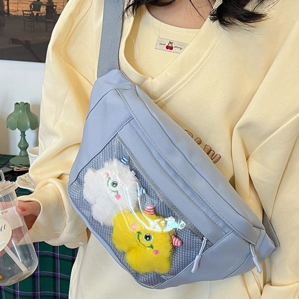 Cute and lightweight crossbody bag, versatile for daily use, trendy transparent single-shoulder bag, Japanese-style ins furry hanging shoulder bag details Picture