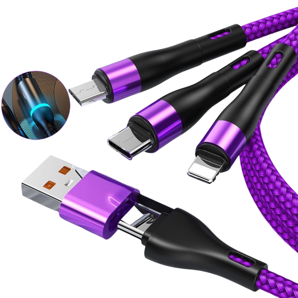 High-quality wholesale 6A super fast charging 2-drag 3-data cable for foreign trade, medium card light four-in-one multi-functional charging Item Picture