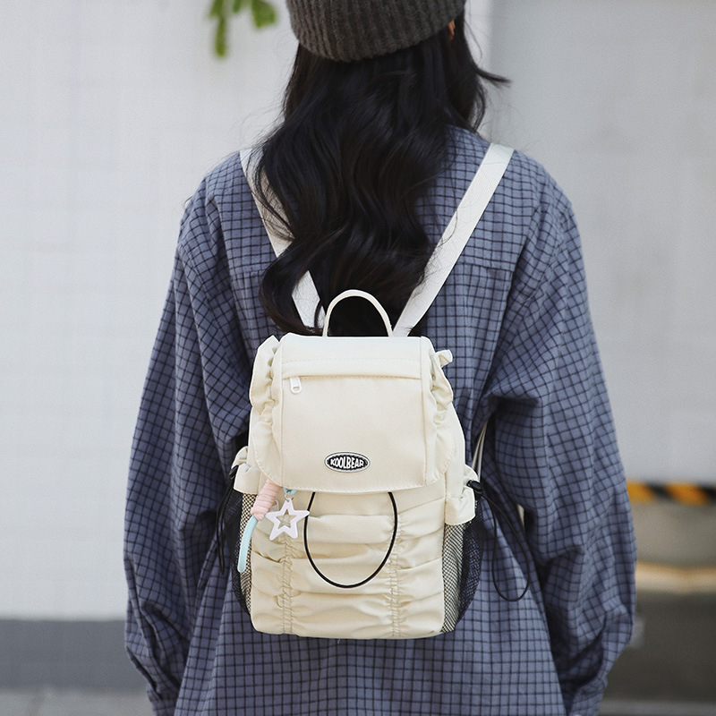 Sweet and cool style drawstring pleated bag 2025 New fresh and artistic backpack, ins college student small backpack travel bag full figure