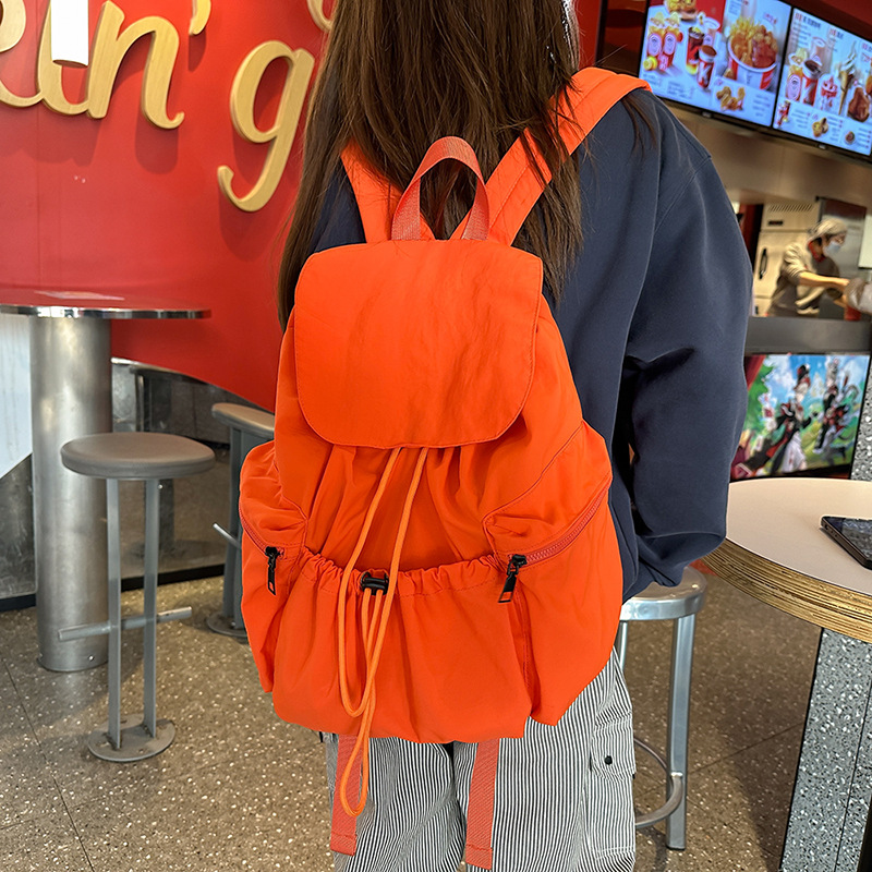 Ultra-light water-washable nylon commuting single backpack with drawstring, simple and versatile for daily use, portable and casual student schoolbag details Picture