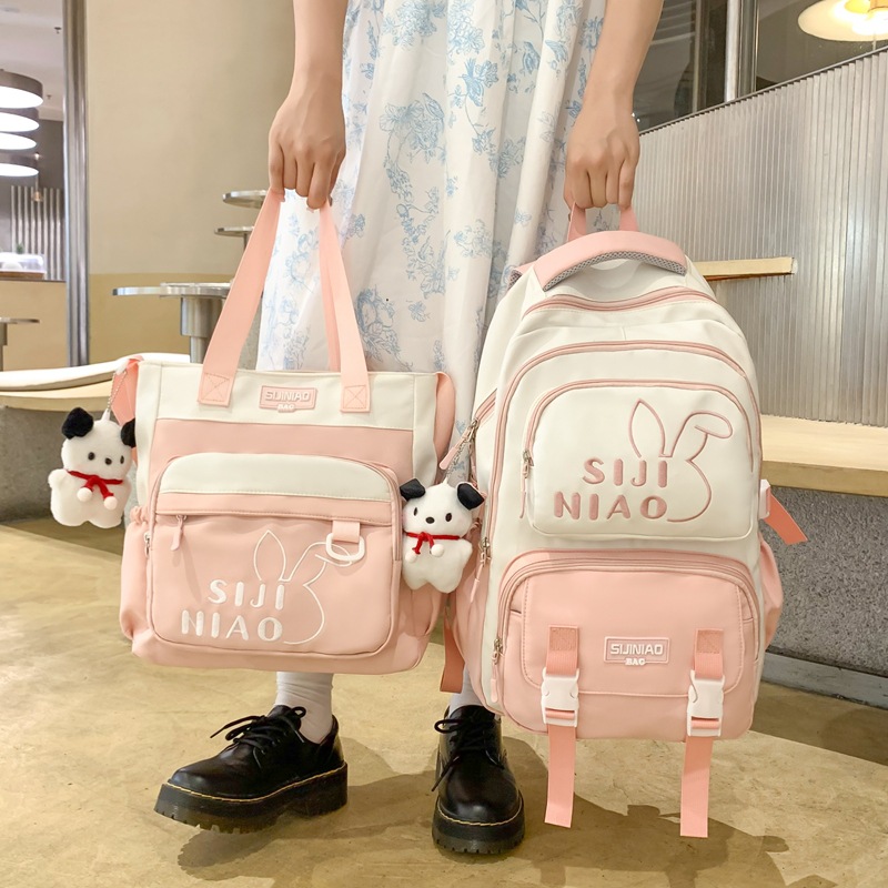 Two-piece schoolbag set for girls in junior and senior high school, high appearance level backpack, new lightweight backpack for students in grades three to six details Picture