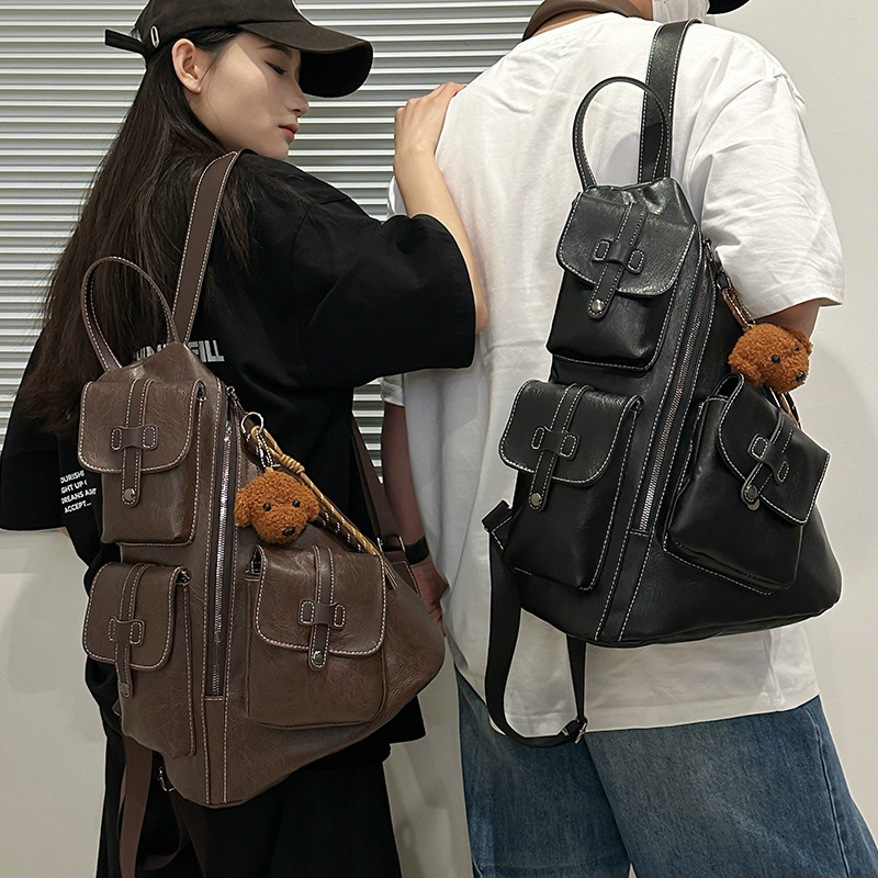 Cross-border 2025 New fashion retro backpack, couple backpack, versatile and simple backpack, personalized student schoolbag full figure