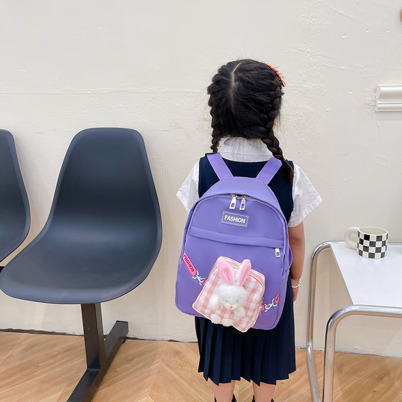 Children's schoolbags, cute kindergarten girls, baby backpacks, fashionable slanted pockets, little rabbit cartoon backpacks details Picture
