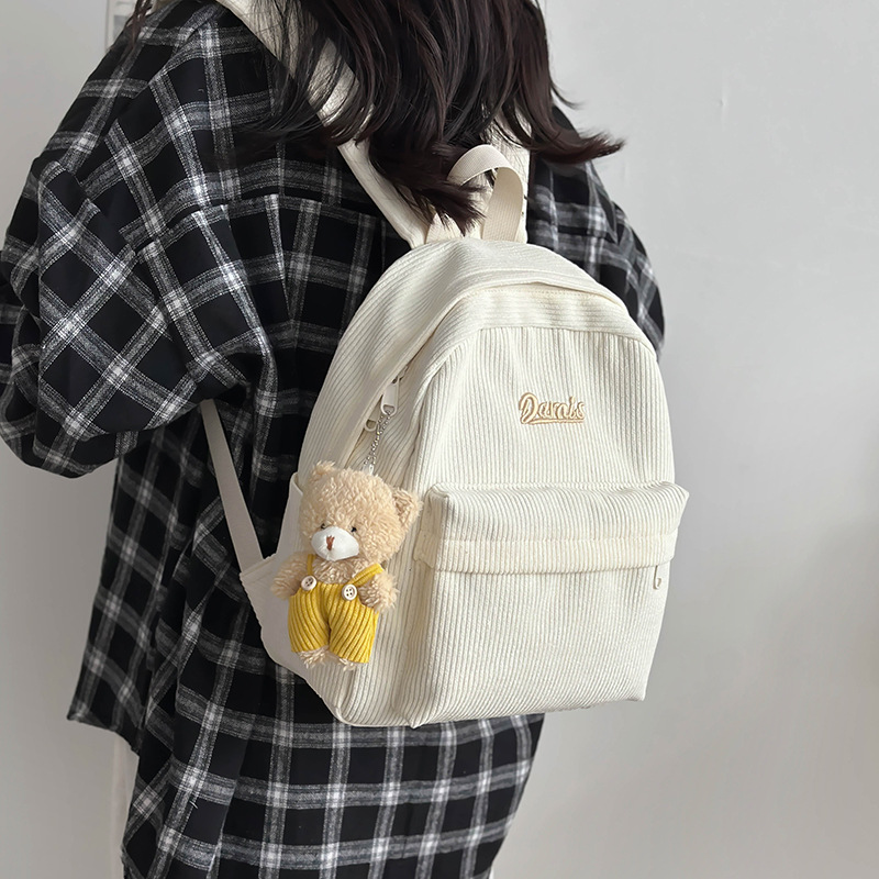 Autumn outing and study tour children's portable backpack, corduroy, high appearance level, girlish mini backpack details Picture