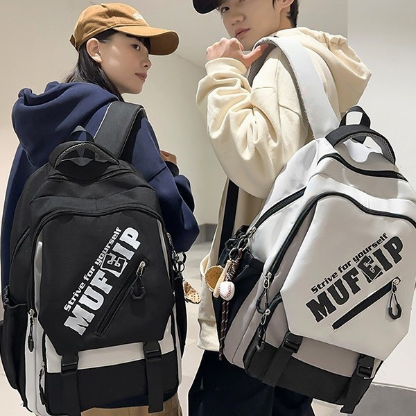 2025 New letter-shaped large-capacity multi-compartment schoolbag, lightweight and simple couple backpack, casual travel computer bag details Picture