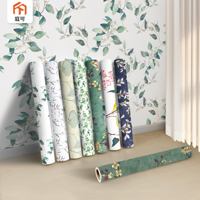 Cross-border floral wallpaper, bedroom background wall, wall renovation stickers, self-adhesive, fashionable plant wallpaper factory wholesale full figure
