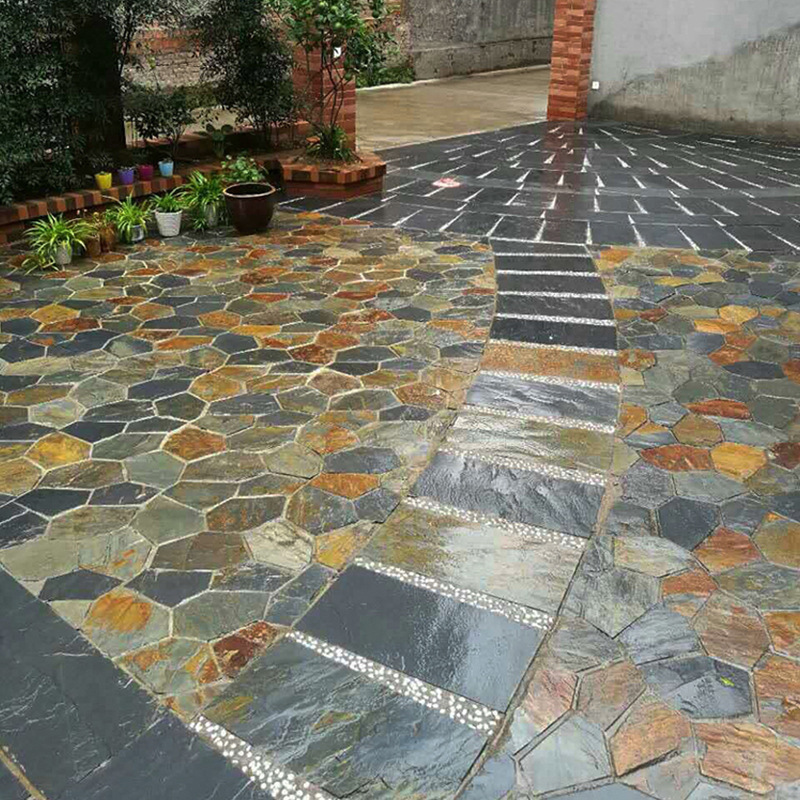 Irregular bluestone slabs with ice crack patterns, garden courtyards, squares, outdoor anti-slip crushed stone floor tiles, paving stones, cultural stones details Picture