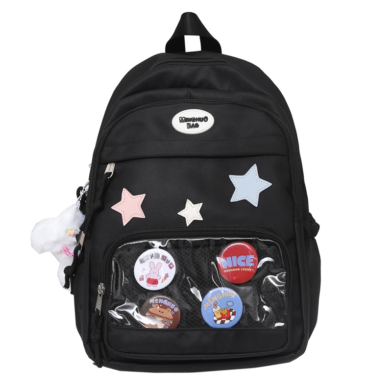 Japanese-style ins transparent badge, large-capacity, versatile, school-style student backpack, sweet girl mini backpack Item Picture