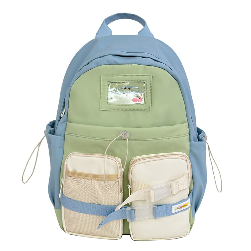 Forest-style dopamine color-blocked backpack, a fresh and clean schoolbag for junior and senior high school students, a versatile and good-looking American-style single-shoulder bag Item Picture