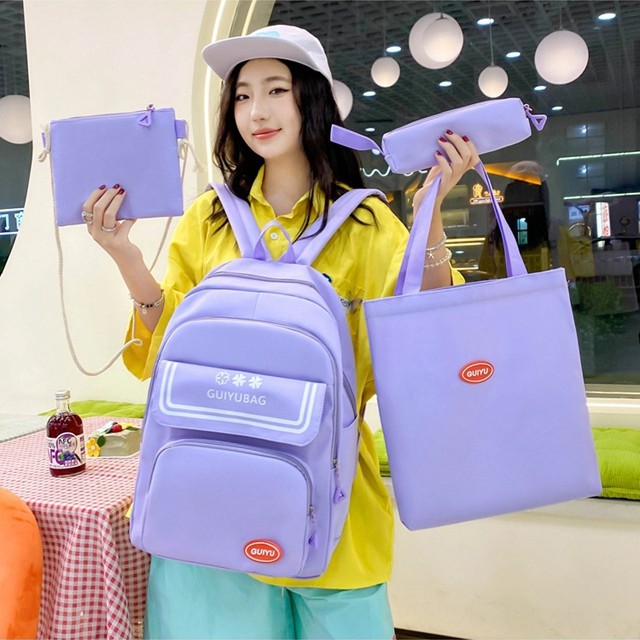 Fashionable and fresh schoolbags for primary school students, large-capacity backpacks for boys and girls in junior and senior high schools, four-piece sets, multi-functional class bags Application Scenario