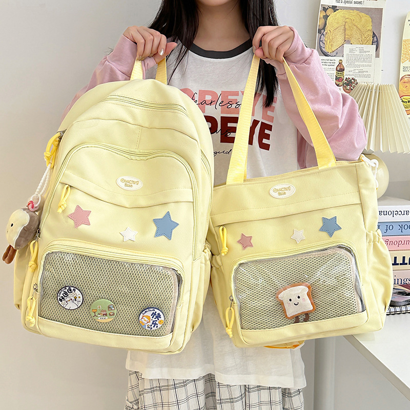 Large-capacity transparent and lightweight ins schoolbag for female students, Japanese-style simple backpack, versatile and cute backpack for primary school students full figure