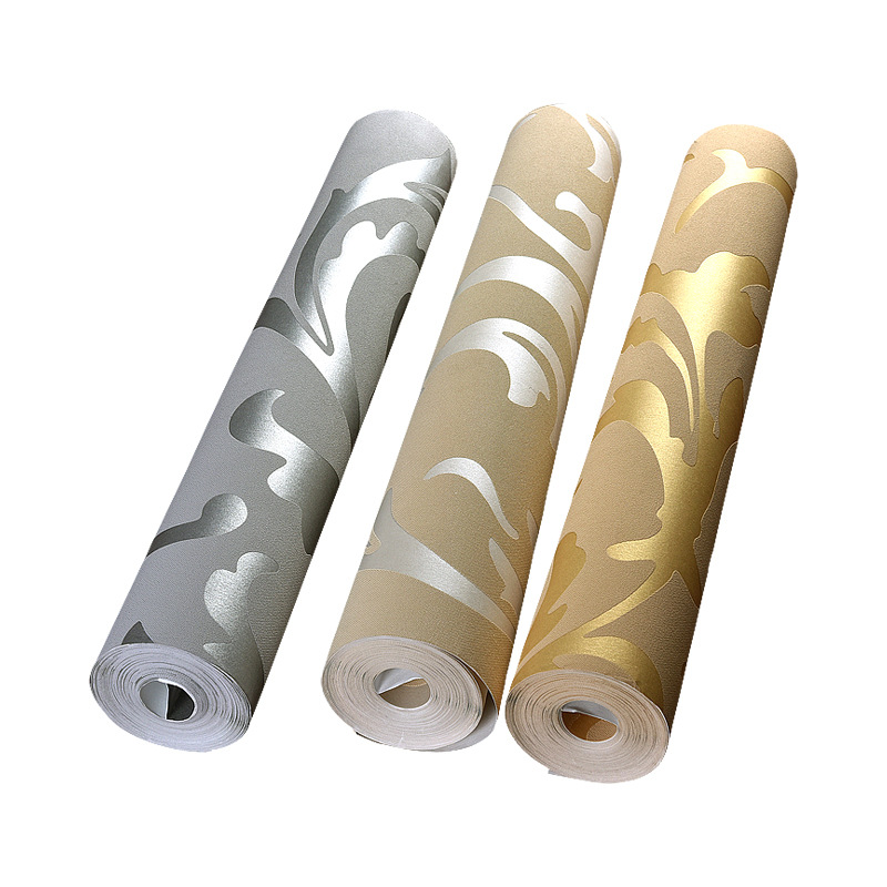 Simple European-style acanthus leaf 3D stereoscopic flocked non-woven fabric wallpaper, warm bedroom, living room and TV background wallpaper Item Picture