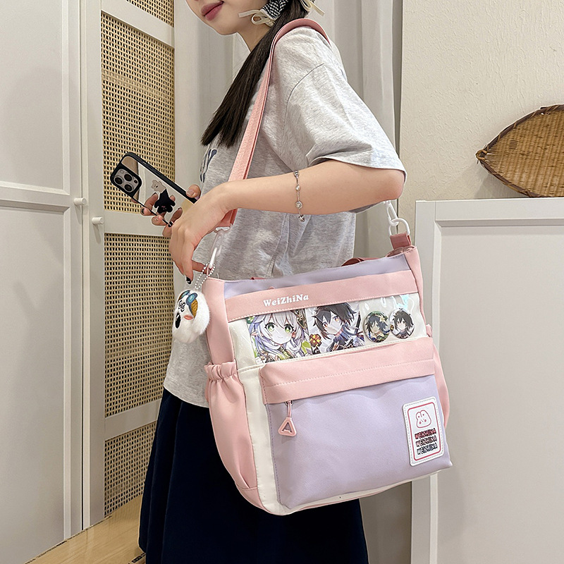 A new Japanese-style ins school style, fresh and sweet, color-blocking and patchwork tutorial bag for women, a lightweight tutorial travel crossbody bag full figure