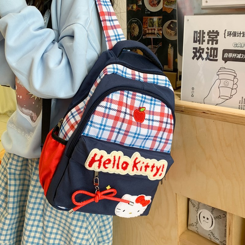 American checkered schoolbag for female college students, a niche design backpack with high appearance level, cute and versatile, fashionable girls' backpack details Picture