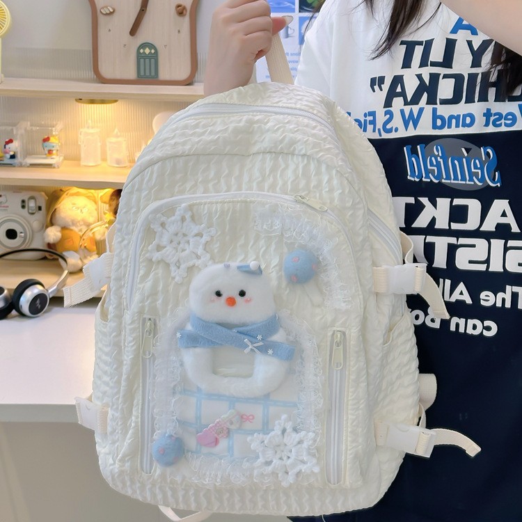 A new high-appearance-level Japanese-style ins fresh and cute snowflake snowman backpack for girls, middle and primary school students in grades 3 to 6 details Picture