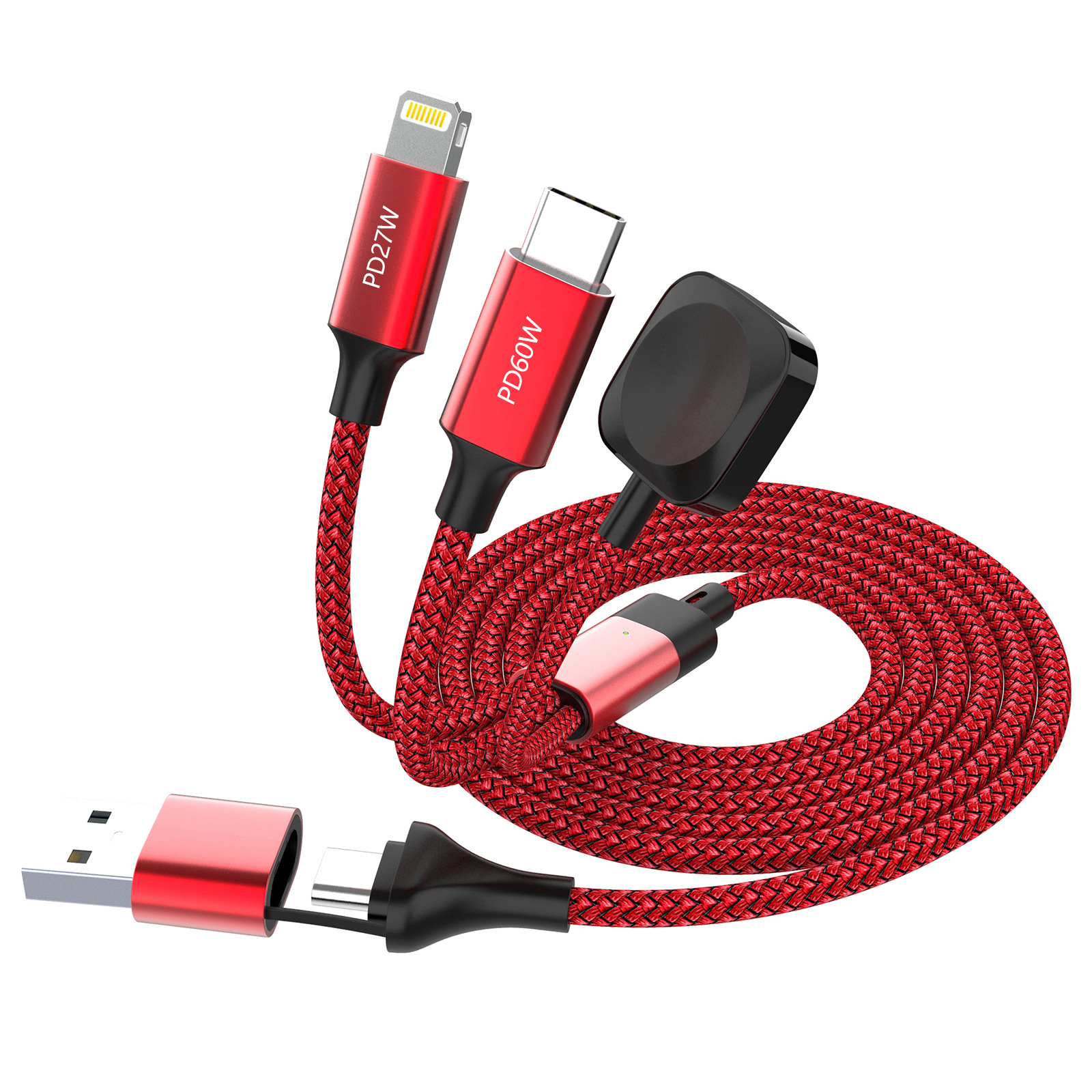 Two-drag three-nylon braided PD fast charging data cable magnetic watch wireless charging fast charging is suitable for ordinary fruit fast charging Item Picture