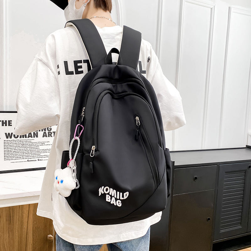 Schoolbag for female high school students, American retro large-capacity backpack, trendy letter-embroidered college student couple backpack details Picture