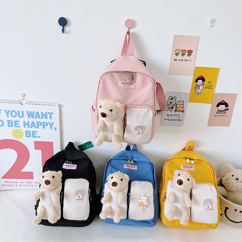 New double-pocket bear backpack, cute cartoon backpack, large-capacity children's backpack for boys and girls full figure