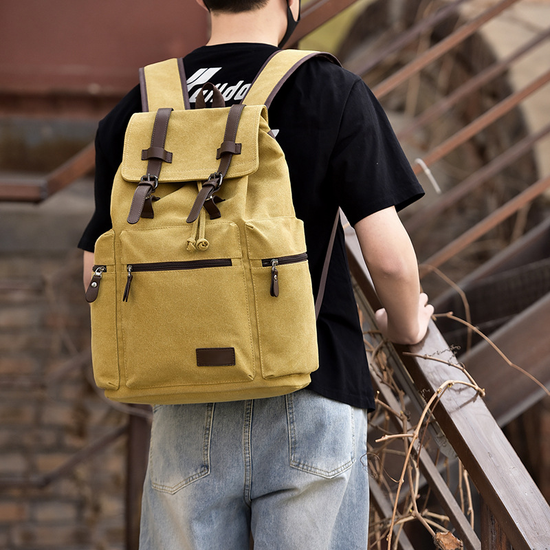 Retro men's canvas backpack, travel bag, casual backpack, large-capacity new college student schoolbag Specification drawing