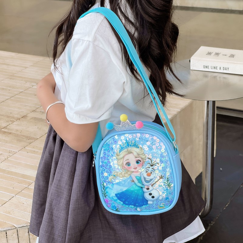 Cute new little girl Aisha children's princess bag, fashionable single-shoulder crossbody bag, cartoon versatile sequined coin purse details Picture