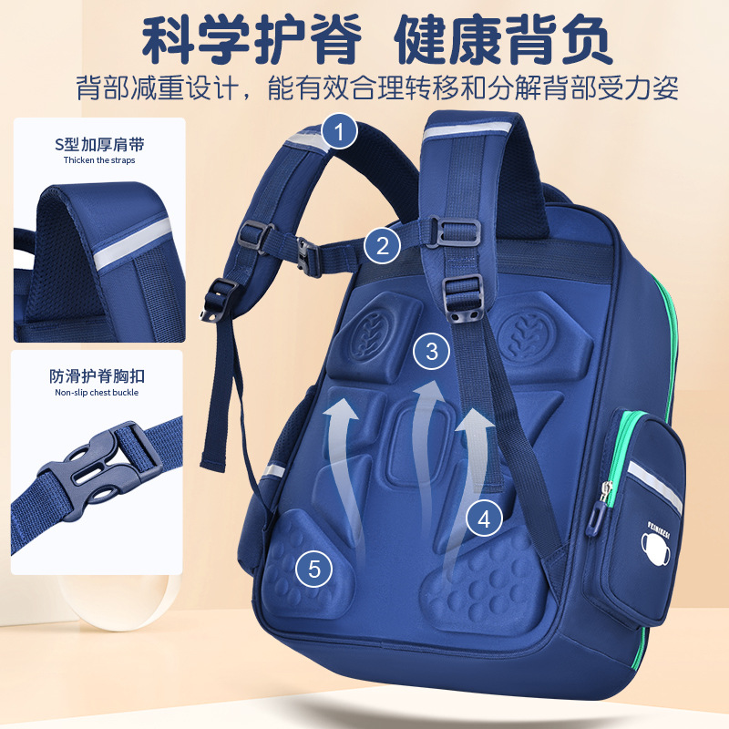 Wholesale of large-capacity backpacks for primary school girls, backpacks for boys, and double-shoulder backpacks for grades 1-6 Specification drawing