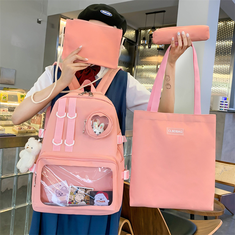 Wholesale of new Korean version four-piece schoolbag sets for primary and secondary school students, Japanese-style sweet girls' campus backpacks full figure