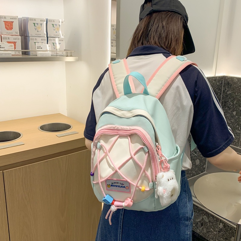 Forest-themed fresh schoolbag, a light and compact backpack for college students going out, a sweet and girlish mini backpack with contrasting colors full figure