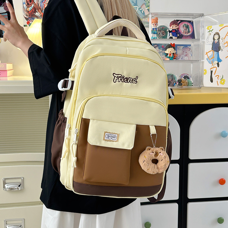 The new forest-themed ins high-appearance-level fresh and sweet color-blocking backpack is a casual and lightweight backpack for junior and senior high school students details Picture