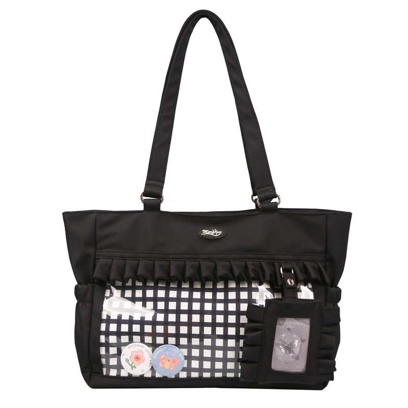 Japanese-style fresh and cute checkered bag with a small appetite, transparent pain-relieving bag, versatile, cute and sweet after-school bag, commuting and casual bag Item Picture