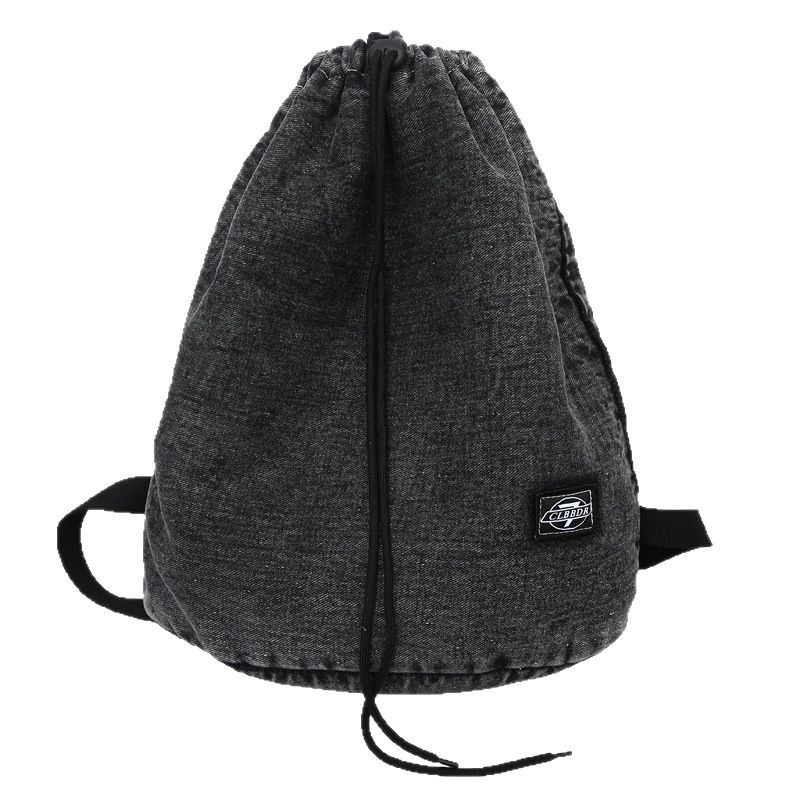 Factory drawstring backpack, letter fashion, denim drawstring pocket, light and simple, foldable canvas backpack Item Picture