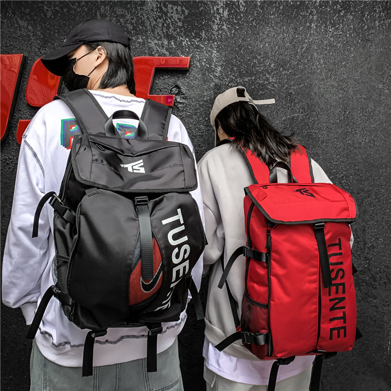 Korean style ins workwear functional style personalized backpacks, men's trendy brand, large-capacity outdoor sports basketball training backpacks full figure