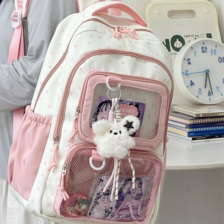 A new Japanese-style, high-quality, fresh and sweet dopamine transparent pain-relieving bag, a large-capacity backpack for junior and senior high school students full figure
