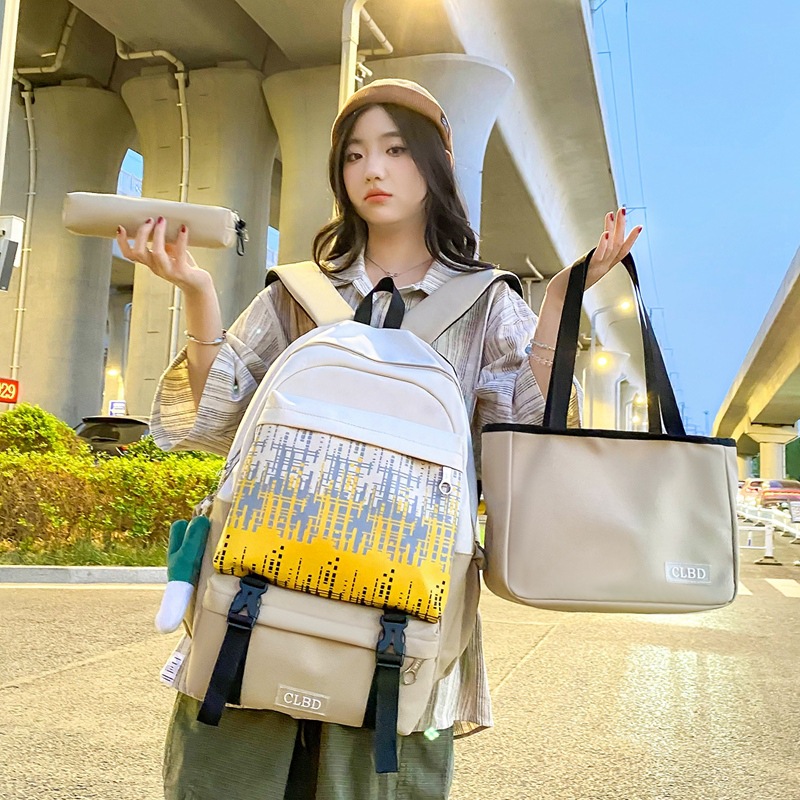 Composite fabric kit, large-capacity backpack, single-shoulder bag, new two-piece set, student backpack, fashionable and versatile backpack details Picture