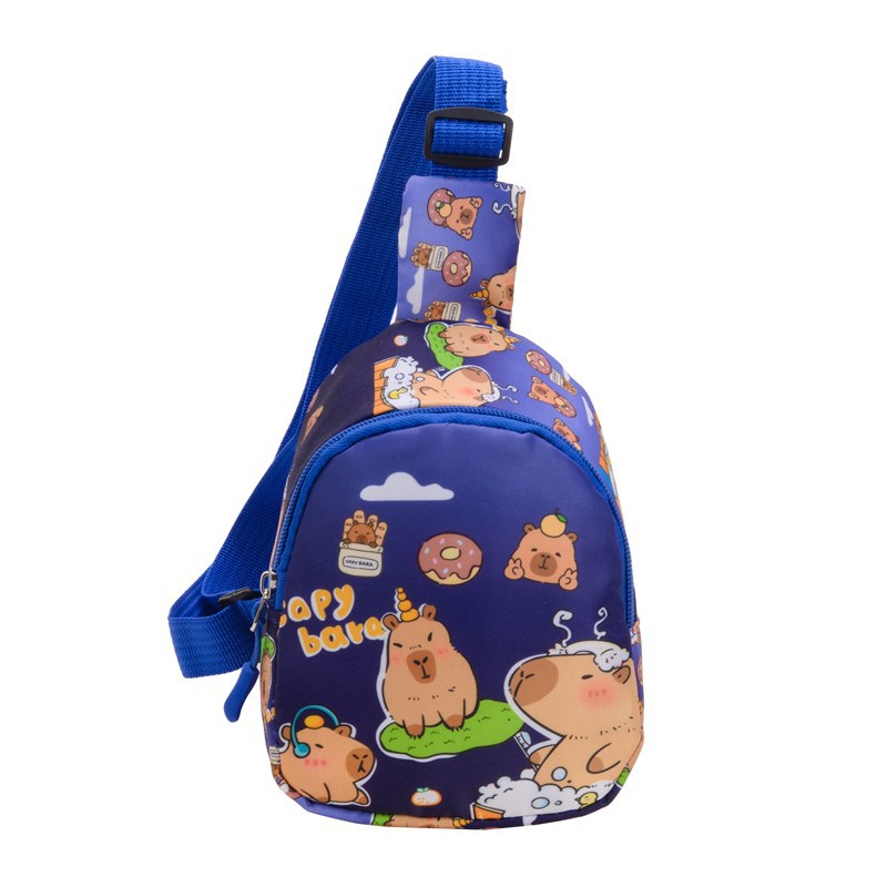 New children's bags: Japanese-style cartoon and anime boys' and girls' chest bags, cute Capibara printed children's crossbody bags Item Picture