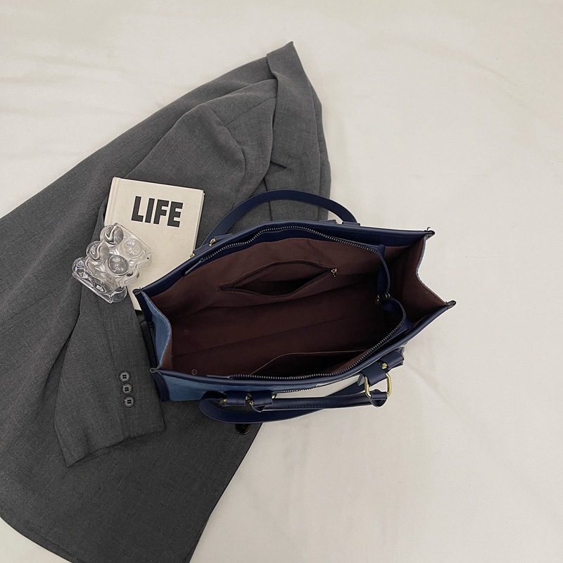 Korean style fashionable color-blocking large-capacity bag for women 2024 new simple and casual tote bag, versatile commuting single-shoulder bag Specification drawing