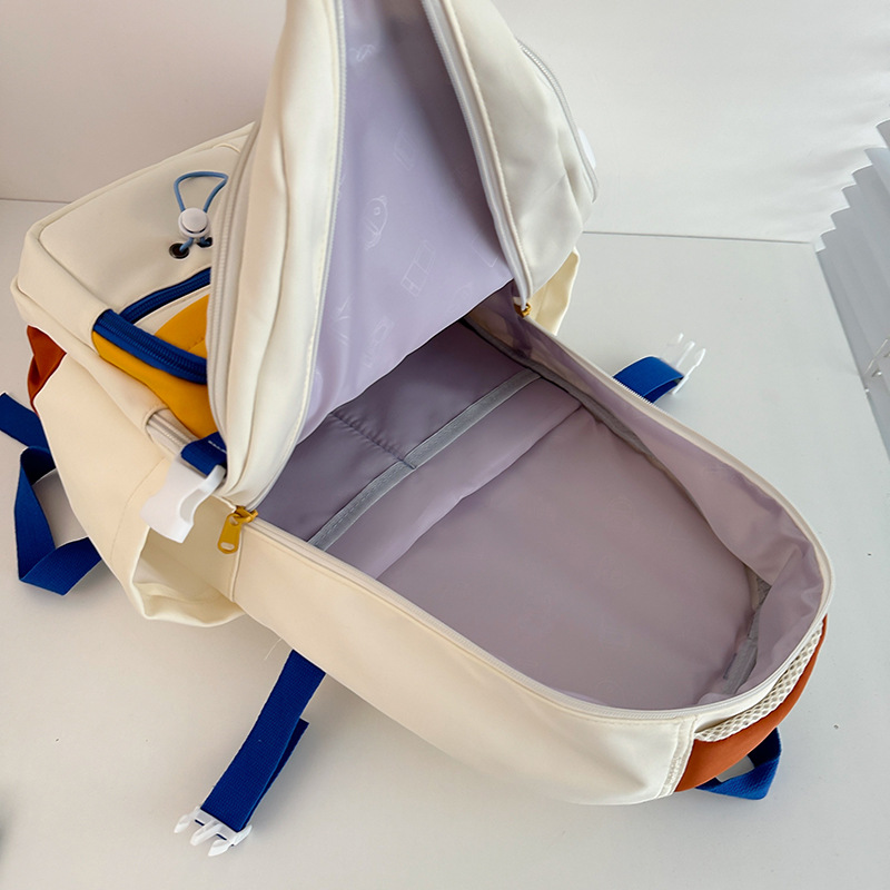 A new 2024 Korean-style, fresh and color-blocking backpack for women, a large-capacity travel backpack, and a school bag for college students Specification drawing